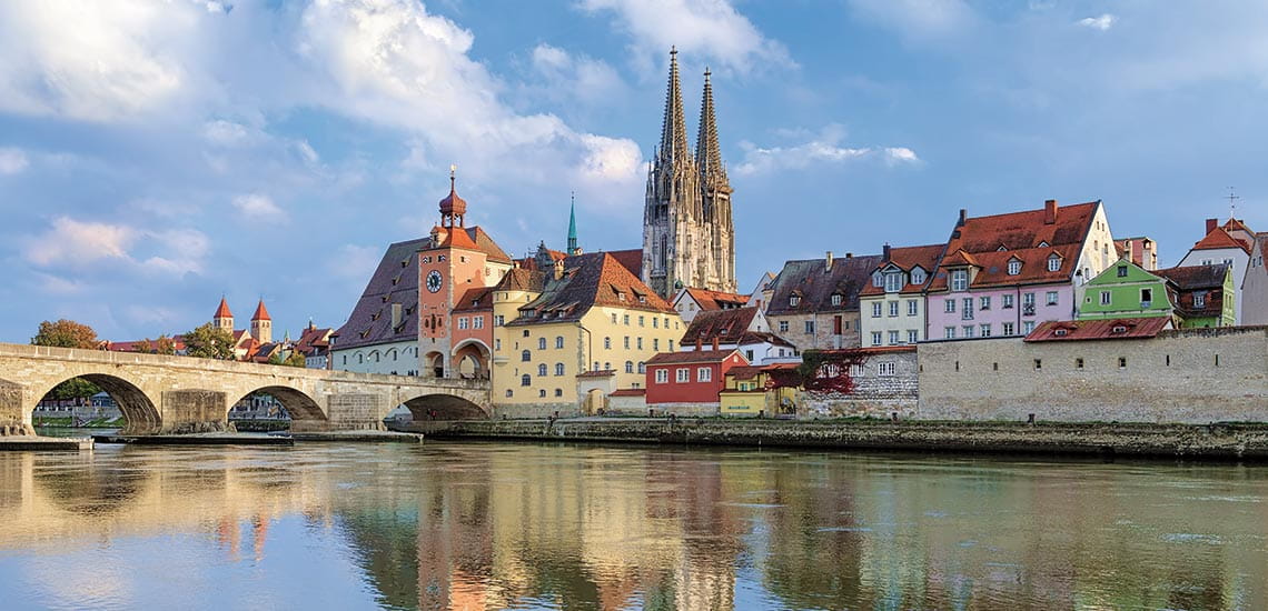 Regensburg Cathedral as seen from the Danube River, Germany